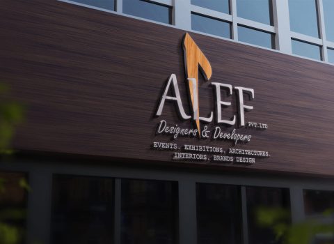 Alef designer and developers logo outside the building entrance
