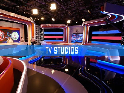 a modern tv studio set for telecasting and shows